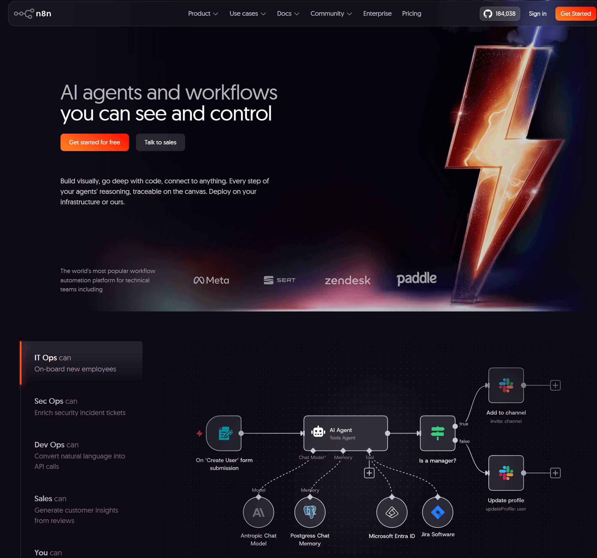 n8n vs zapier homepage showing n8n workflow canvas
