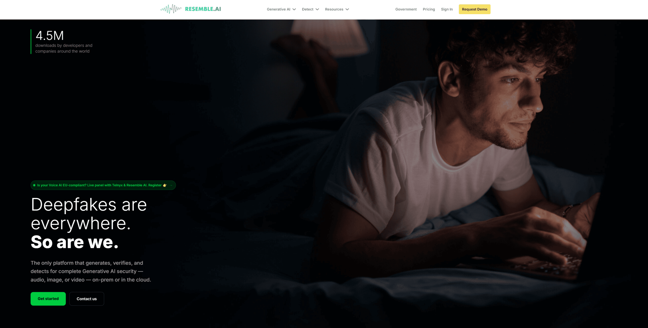 Resemble AI homepage requiring signup for free trial access