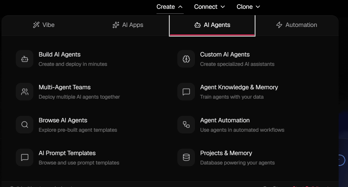 Taskade AI Agents page with intuitive prompt input interface