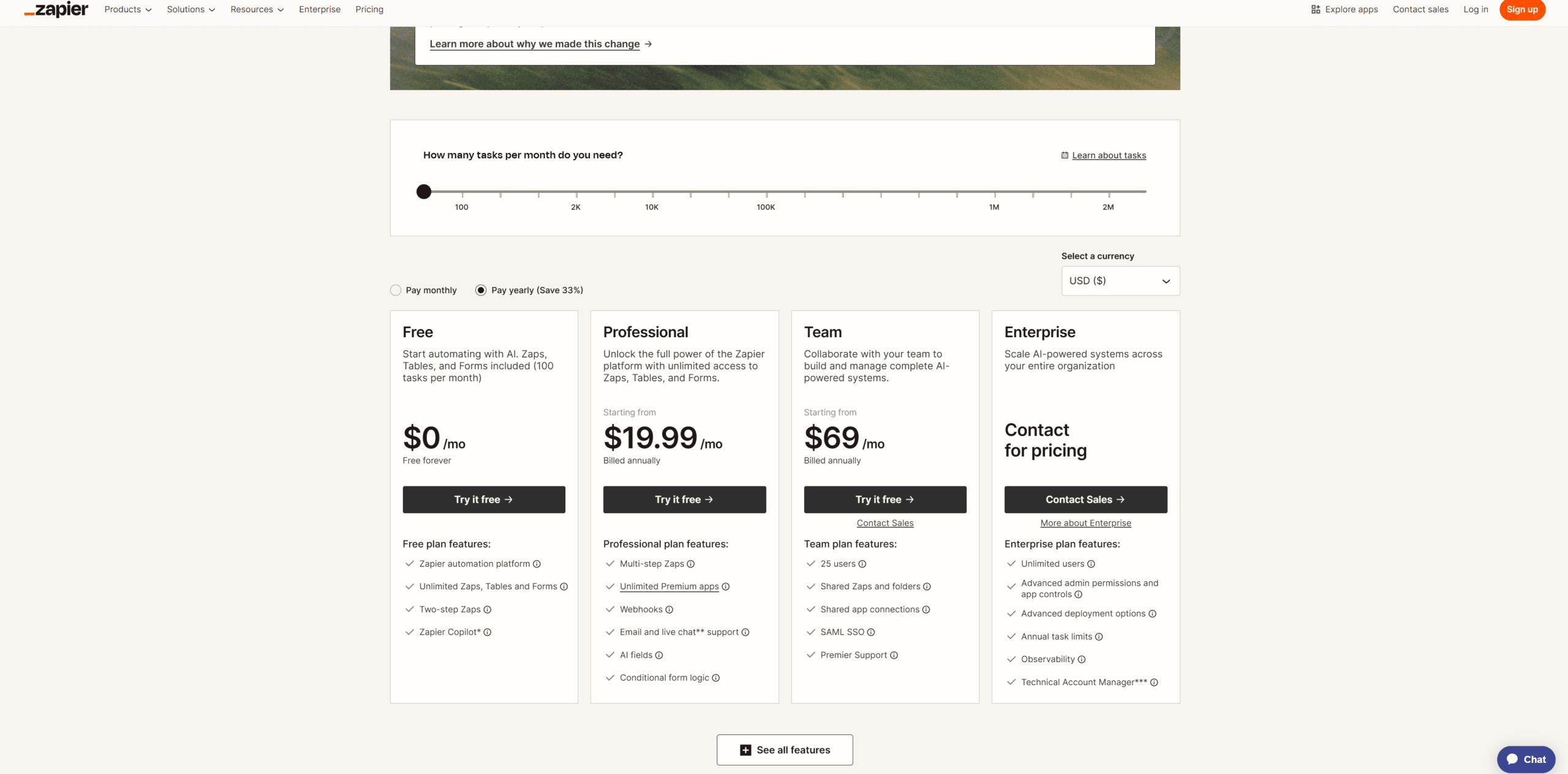 n8n vs zapier pricing showing Zapier per-task tiered plans